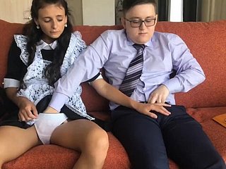 House-servant fucked young girl after school. Unused cunning anal