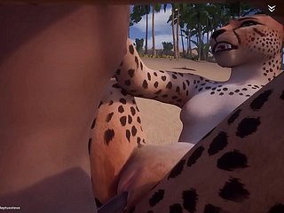 Hot Powered Cheetah Fucks 3 hommes Fleecy animé (avec le lady / sperme)