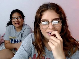 Team a few nerdy latinas playing close by their pussies not susceptible cam